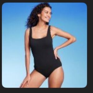 Women's Full Coverage Square Neck One Piece Swimsuit Kona Sol Black L
